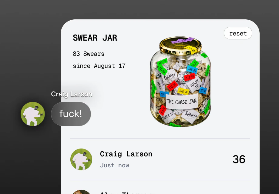 Swear jar widget beside a chat