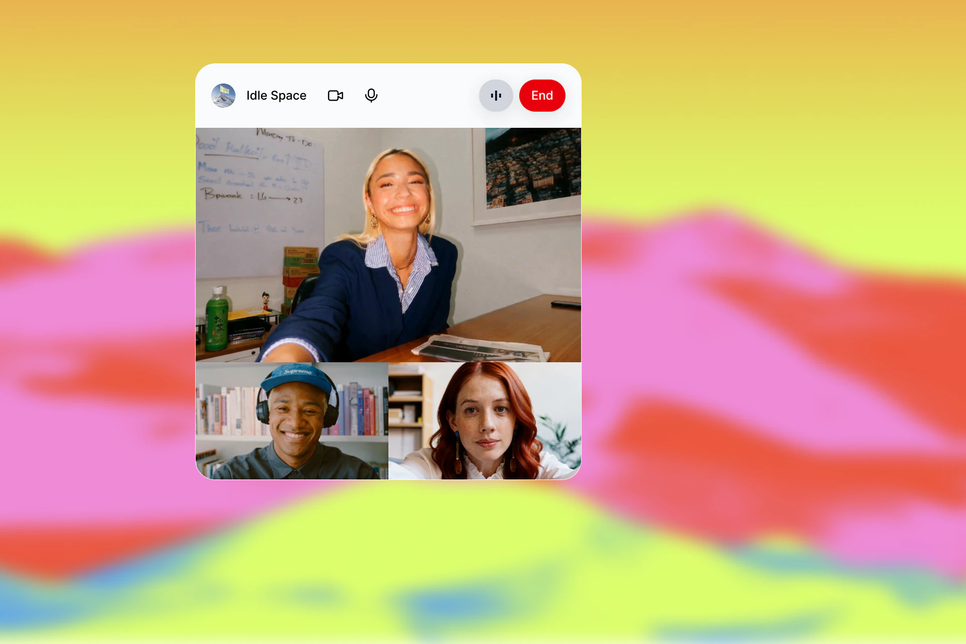 A space with video chat on a call and rooms enabled